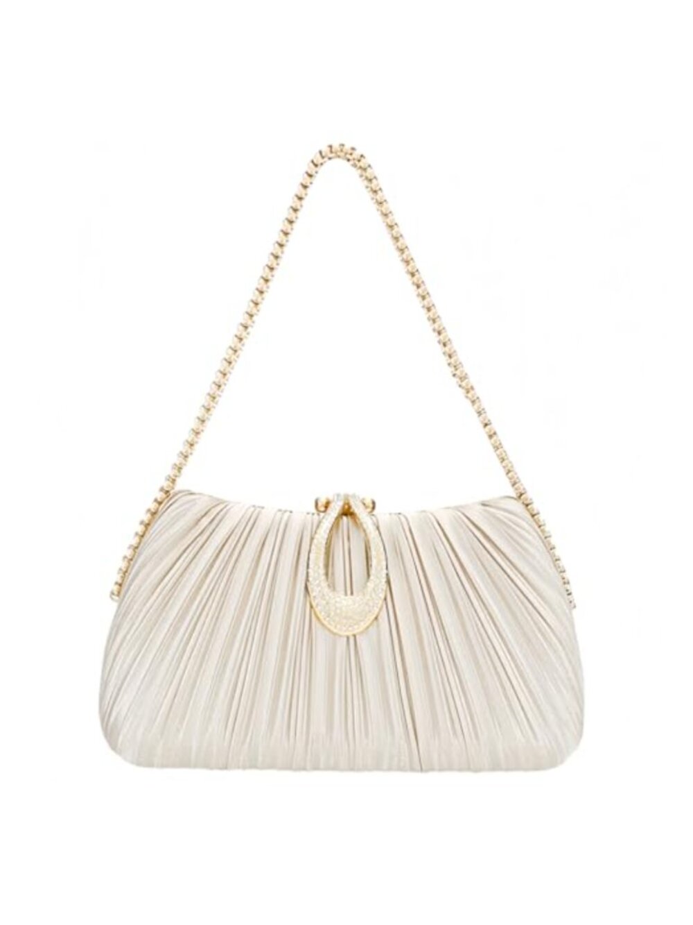 Pleated Satin Evening Clutch with Chain Strap, Wedding Party Handbag